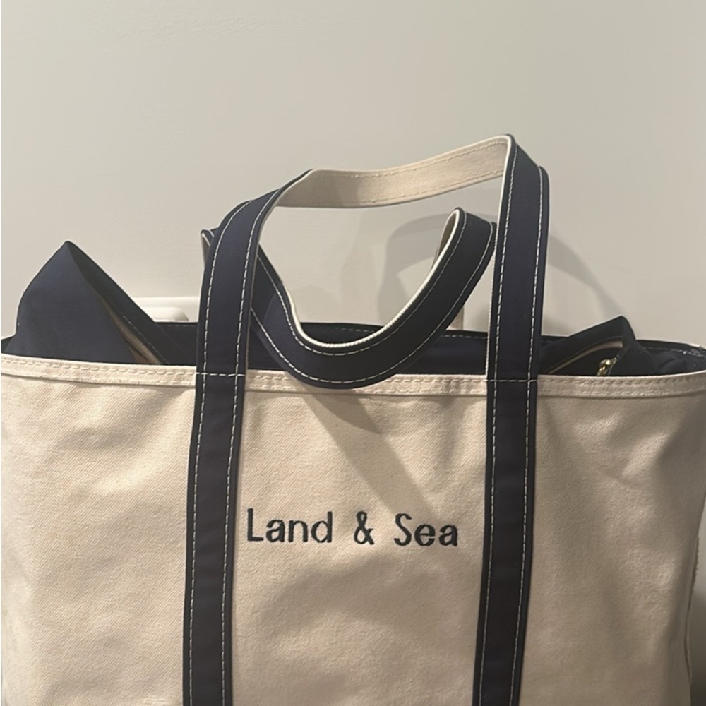 LL Bean Boat and Tote Bag, Land & Sea embroidery